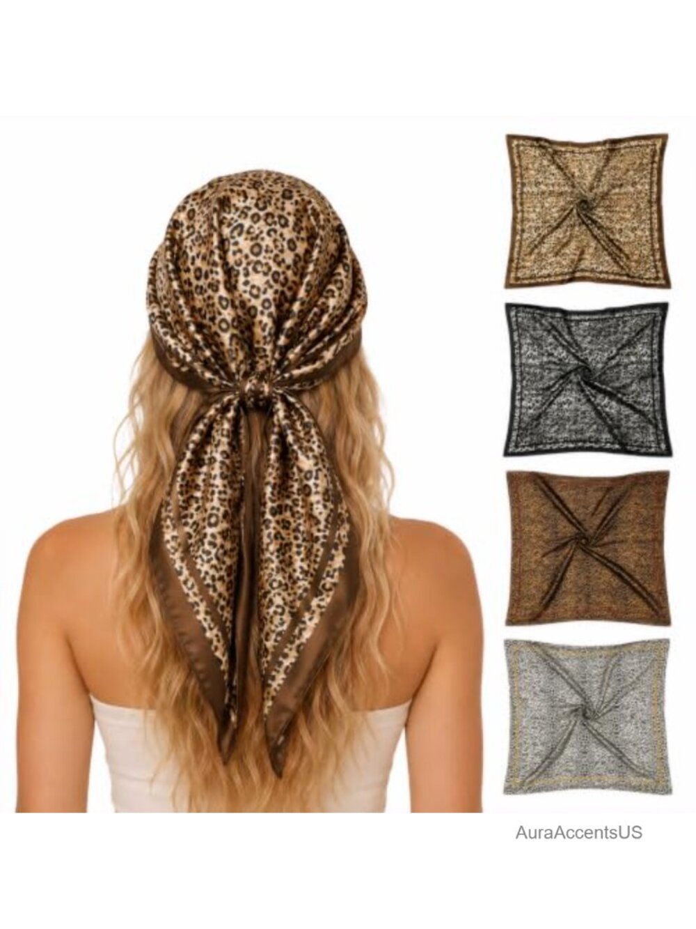 Large Satin Head Scarf Set 4 Pack Bandana Hair Wrap 35"